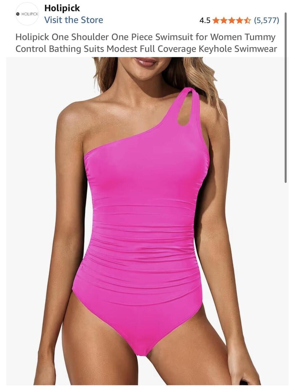 Holipick One Shoulder One Piece Tummy Control Bathing Suit Size Large